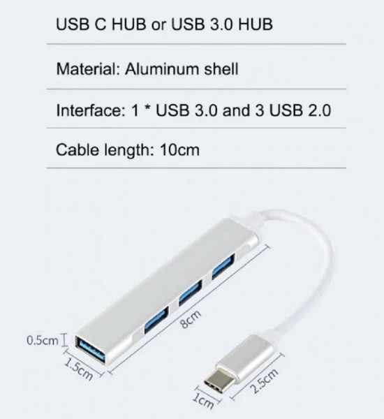 Hub Usb Tipo C 3.1 Multipuerto Adaptador Otg 4 Puertos - Imagen 2