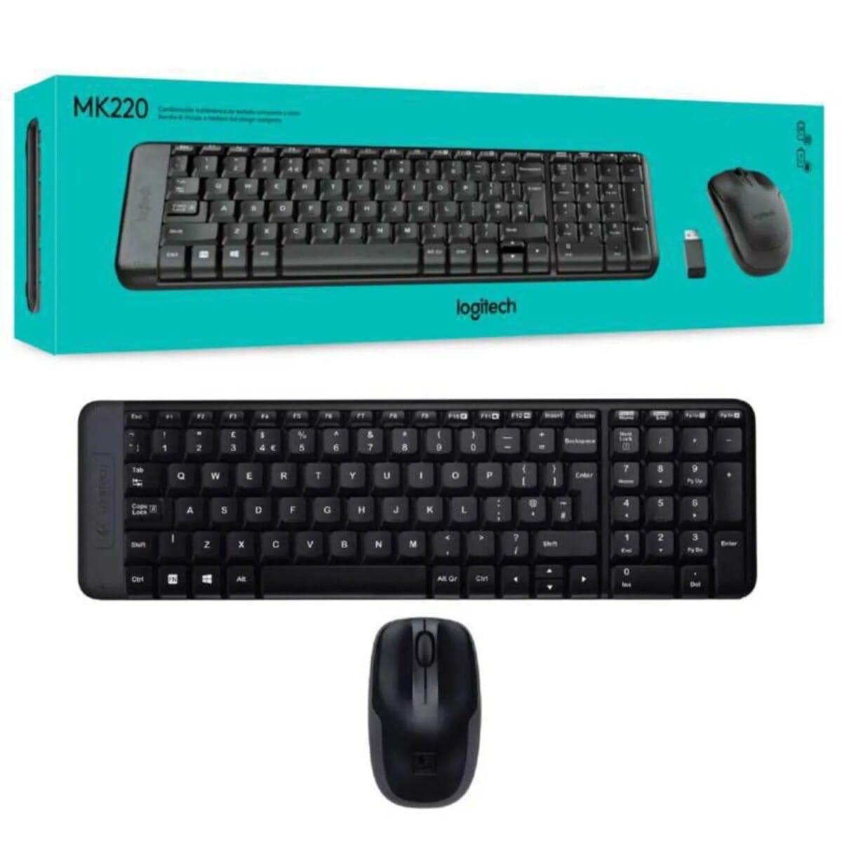 COMBO MOUSE + TECLADO Logitech MK220 inalámbrico Negro compacto, silencioso y confiable sensacional